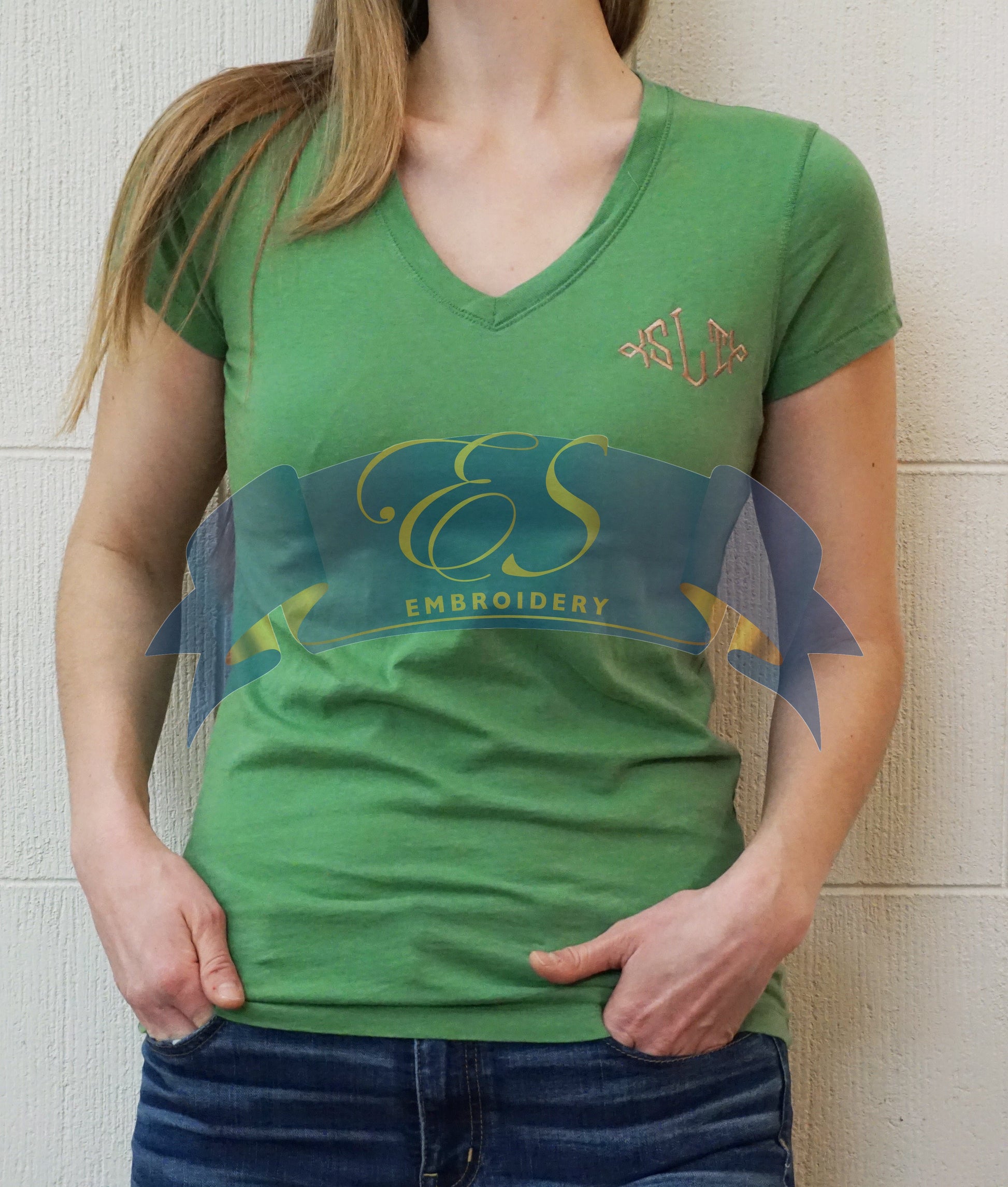 Short Sleeve V-Neck T-Shirt - ES Embroidery