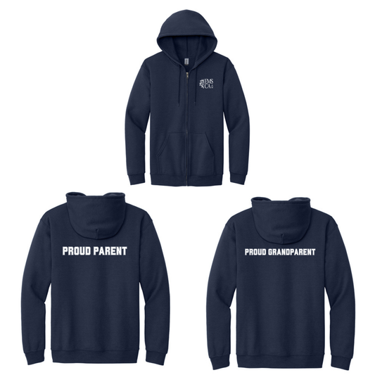 Enfield Montessori Proud Parent, Grandparent, Alumni - Zip Up Hoodie - DTF Left Chest & Back - Unisex - Gildan 18600
