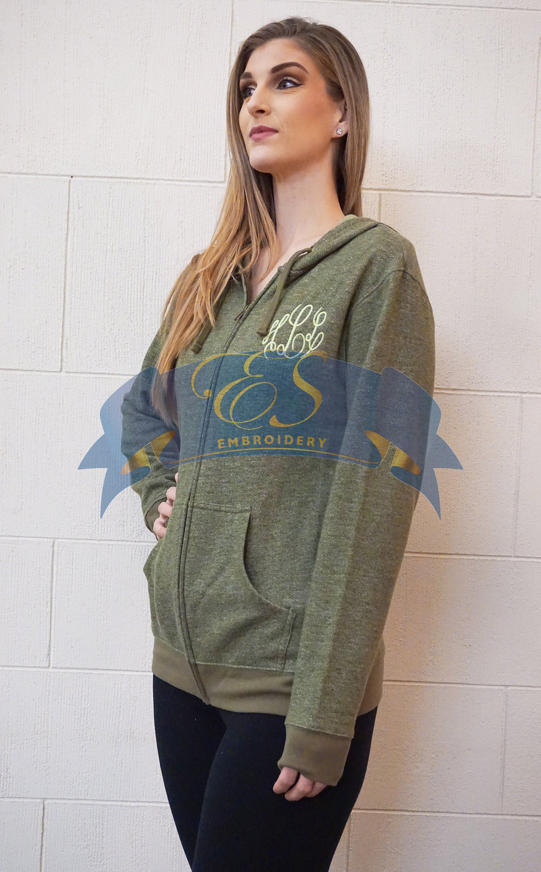 Women's Denim Fleece Full-Zip Hoody - ES Embroidery