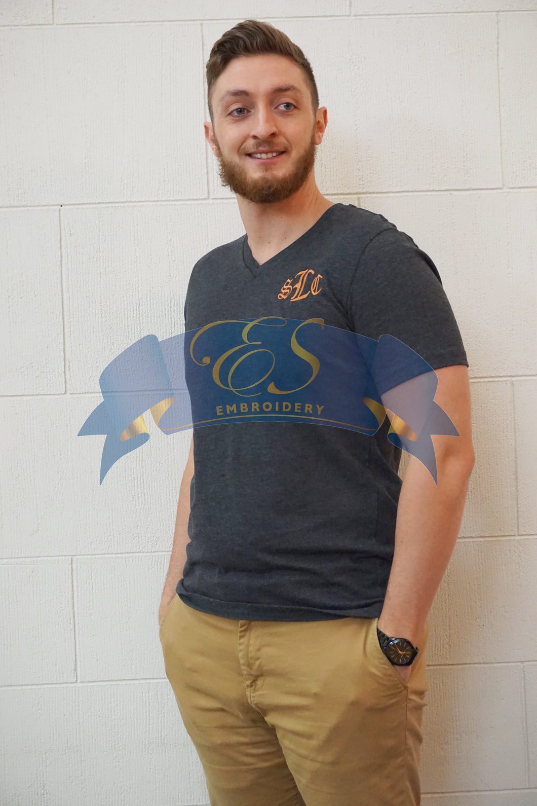 Short-Sleeve V-Neck T-Shirt - ES Embroidery